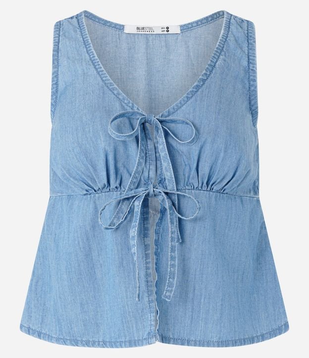 Blusa en Jeans con Recorte y Lacitos 3