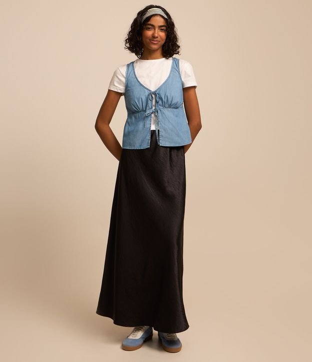 Blusa en Jeans con Recorte y Lacitos 2
