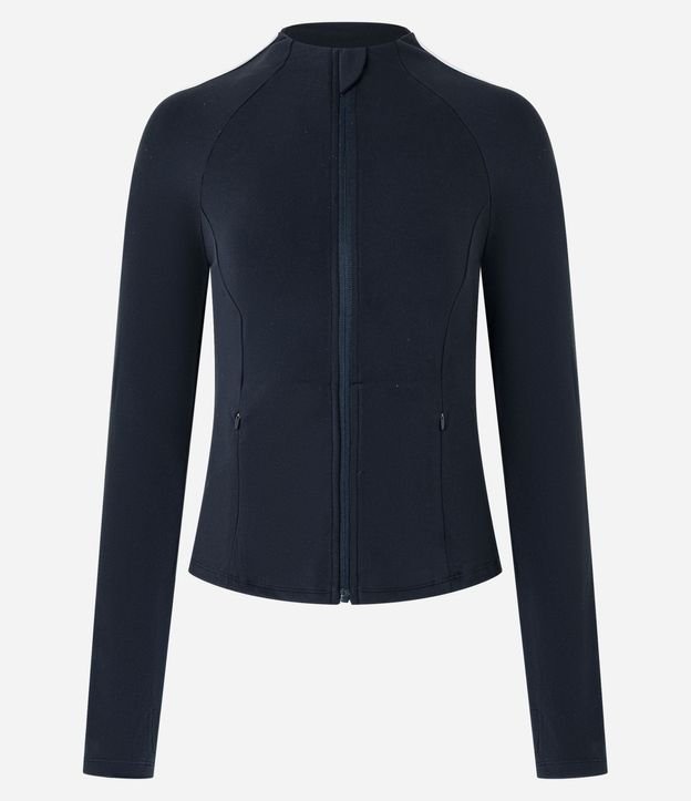 Campera Deportiva Justa en Microfibra con Bolsillos y Raya Contrastante 6