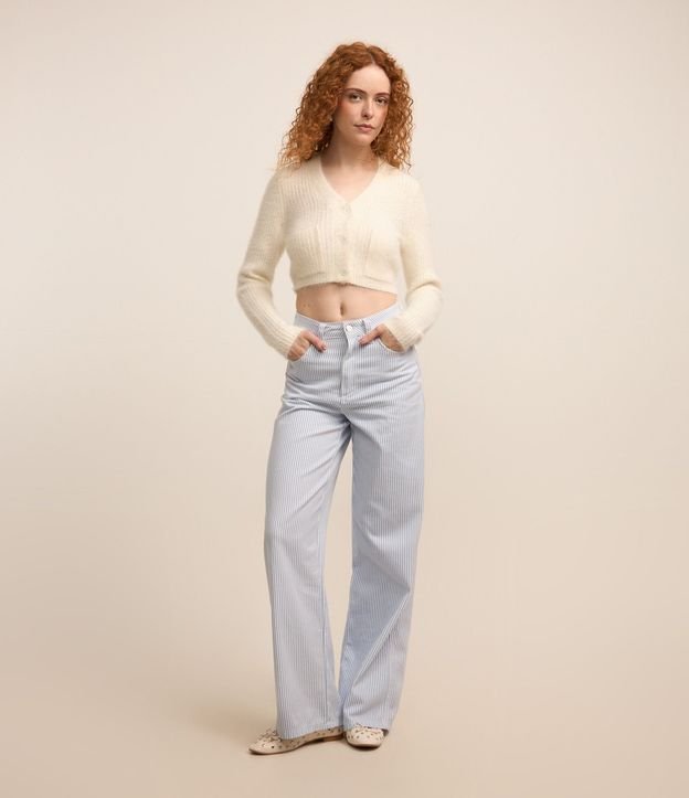 Pantalón Wide Leg Tiro Alto en Sarga con Rayas 2