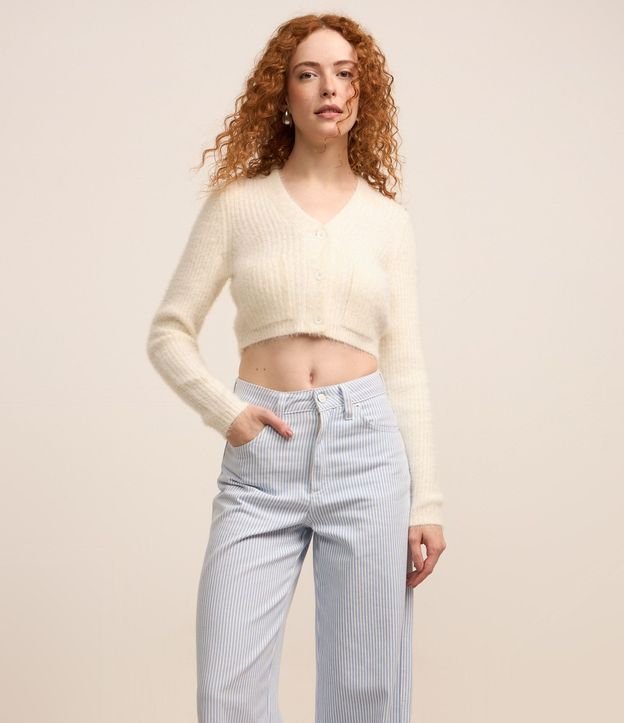 Pantalón Wide Leg Tiro Alto en Sarga con Rayas 3