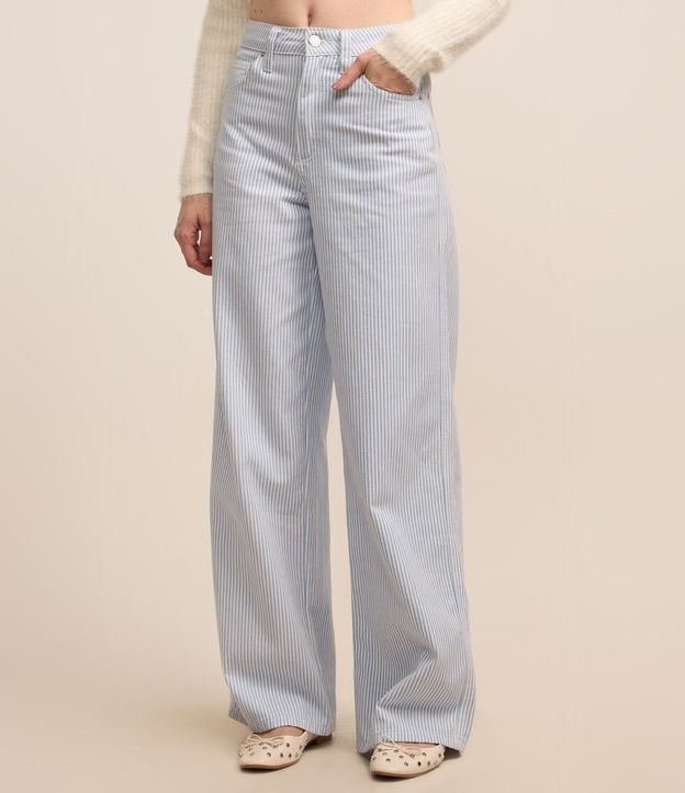 Pantalón Wide Leg Tiro Alto en Sarga con Rayas 4