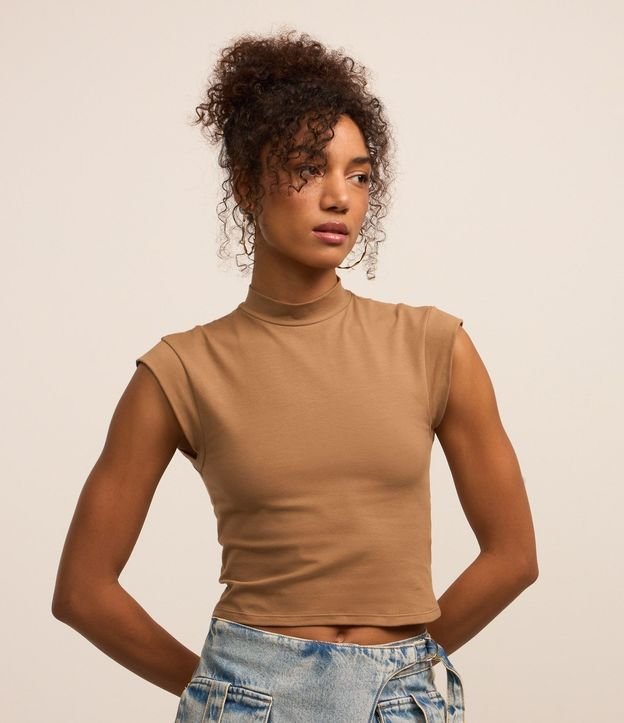 Blusa sin Manga en Algodón y Elastano con Cuello Alto