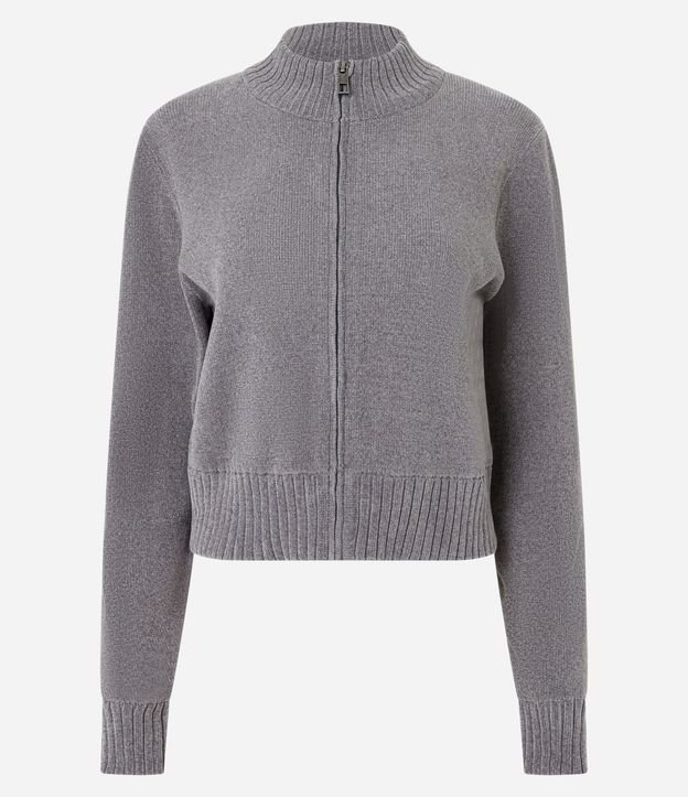 Saco en Punto con Cremallera y Cuello Alto