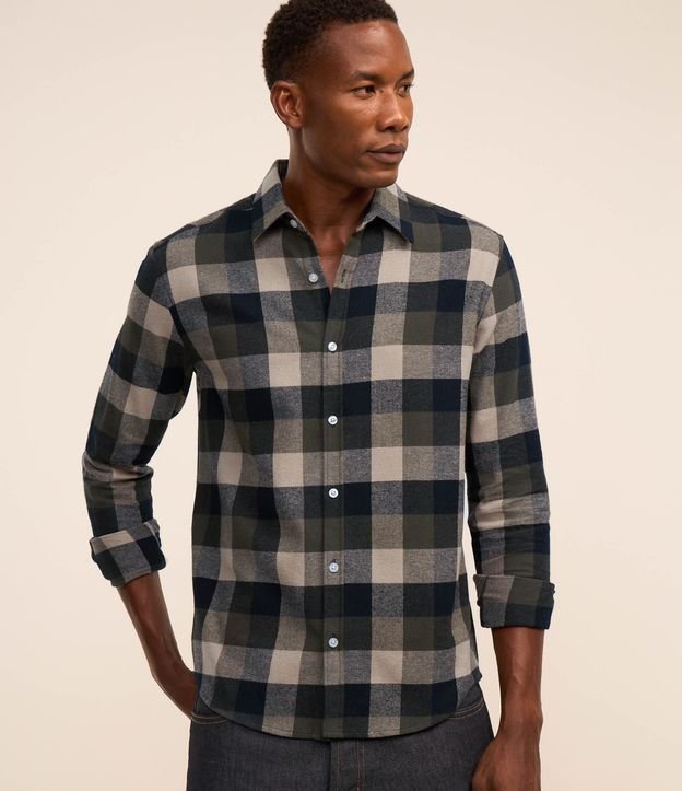 Camisa Comfort en Algodón con Estampado de Cuadros y Mangas Largas