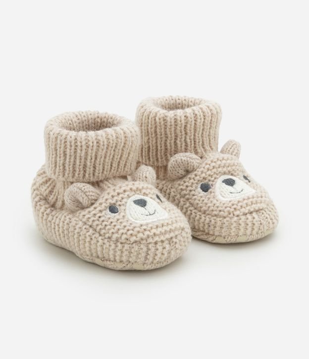 Zapato Infantil en Punto con Bordado de Carita de Oso - Talle 0 a 12 meses