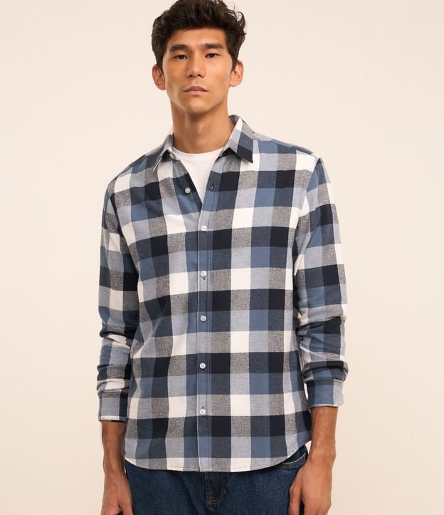 Camisa Comfort en Algodón con Estampado de Cuadros y Mangas Largas