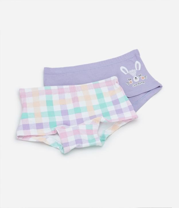 Kit 02 bombachas Boxer Infantiles con Estampa Conejo y de Cuadros - Talle 4 a 12 años