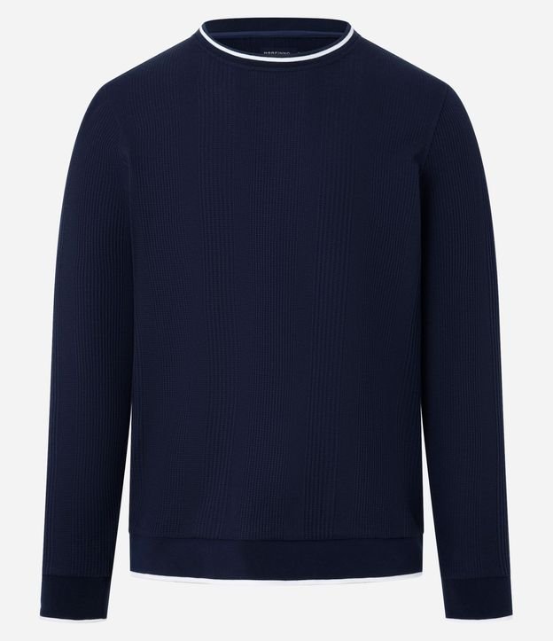 Remera Regular con Textura Vertical y Cuello Contrastante 2