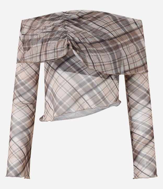 Blusa en Tule de Cuadros con Canesú Fruncida y Escote Hombro a Hombro 6