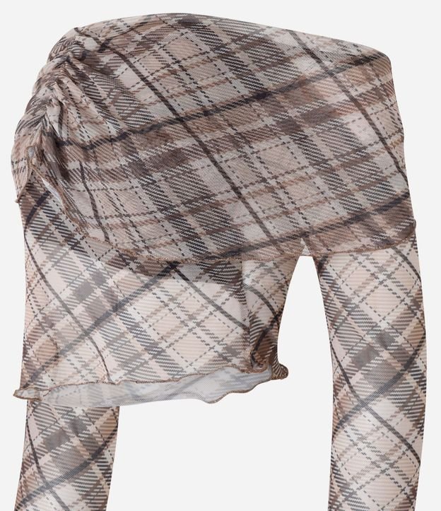 Blusa en Tule de Cuadros con Canesú Fruncida y Escote Hombro a Hombro 7