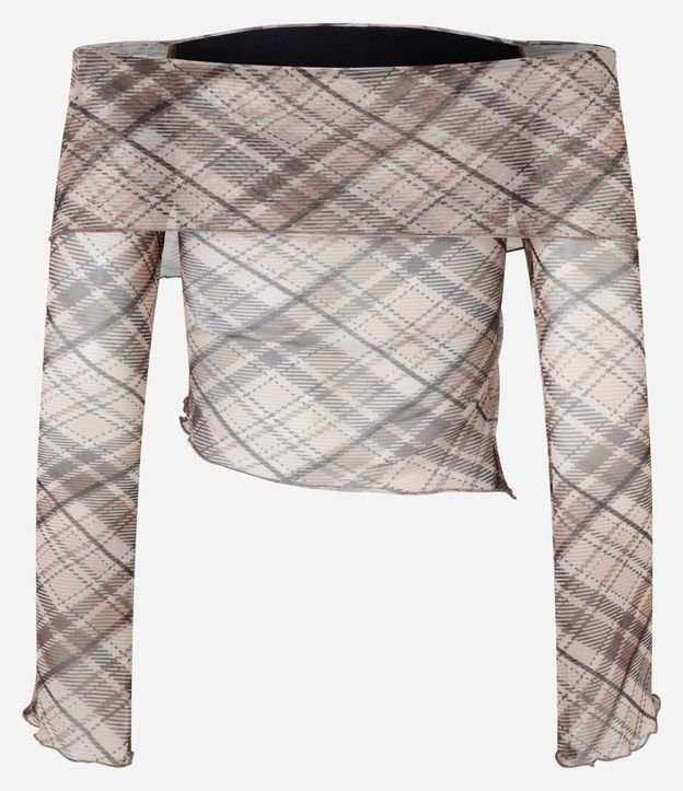 Blusa en Tule de Cuadros con Canesú Fruncida y Escote Hombro a Hombro 8