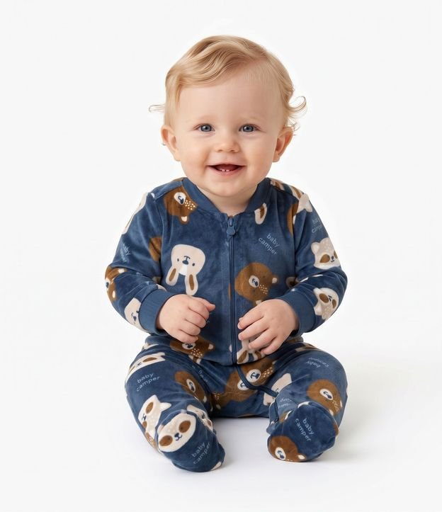 Mono Infantil en Plush con Osos y Conejos - Talle 0 a 24 meses