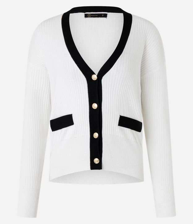 Cardigan en Punto con Botones de Metal y Bolsillo Fake Contrastantes