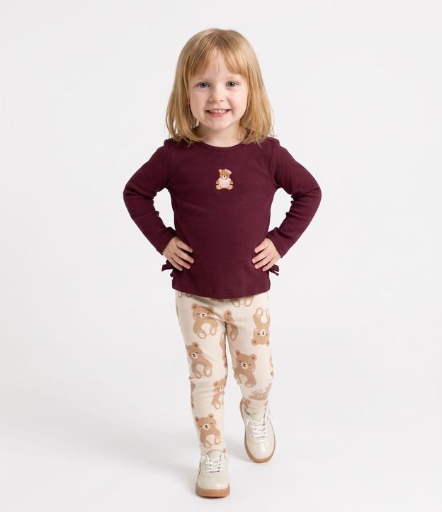 Pantalón Legging Infantil Acanalada con Estampa Osos - Talle 1 a 6 años