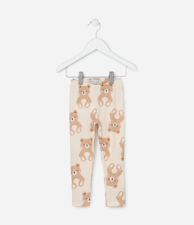 Pantalón Legging Infantil Acanalada con Estampa Osos - Talle 1 a 6 años