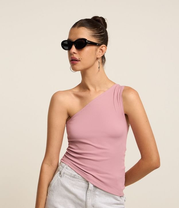 Blusa en Microfibra con Hombro Único y Fruncido Lateral