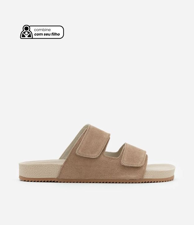 Sandalia Slide en Gamuza y Tiras con Velcro