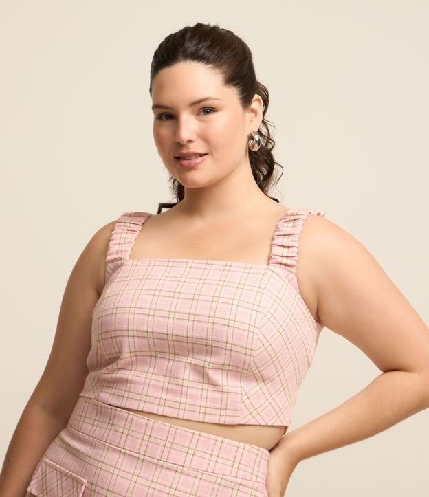 Top Cropped en Tweed de Cuadros Curve & Plus Size