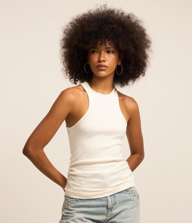 Blusa Musculosa en Rib con Drapeado Lateral 2
