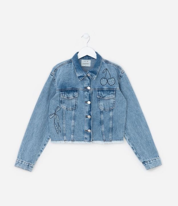 Campera Corta Infantil en Jean con Brillos Aplicados - Talle 5 a 14 años
