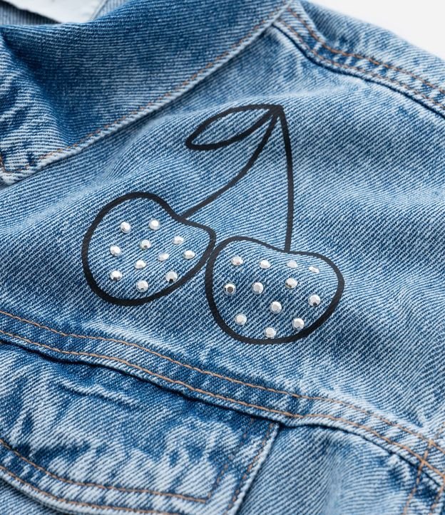 Campera Corta Infantil en Jean con Brillos Aplicados - Talle 5 a 14 años 5