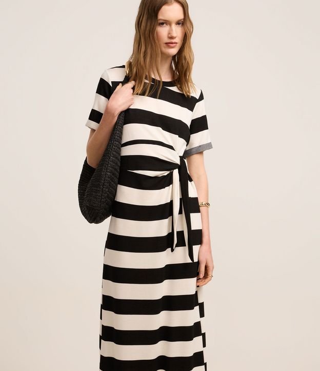 Vestido Midi en Viscosa con Estampa de Rayas y Lazo Lateral 2