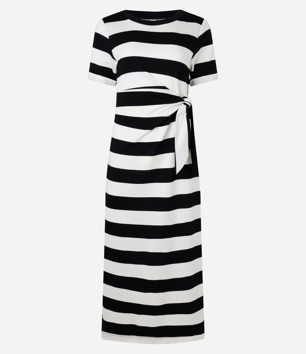 Vestido Midi en Viscosa con Estampa de Rayas y Lazo Lateral