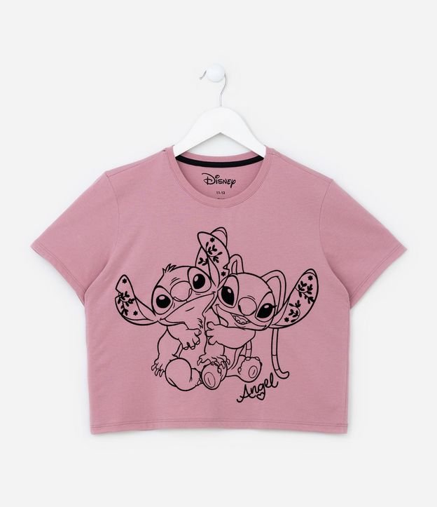 Remera Corta Infantil con Estampa Stitch y Angel - Talle 5 a 14 años