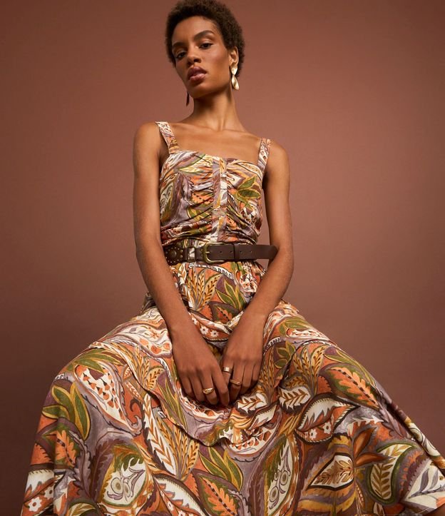 Vestido Western Evasê Midi en Viscosa con Estampa Follaje 7
