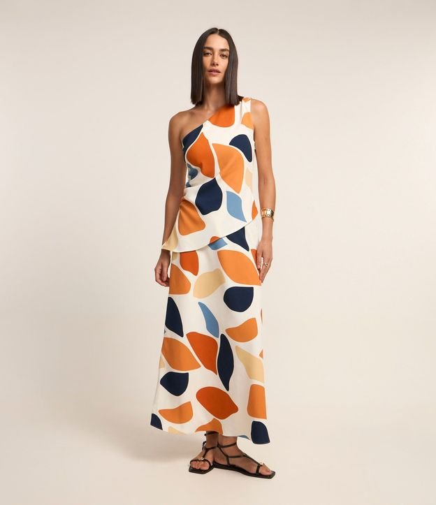 Blusa Hombro Único con Bajo Asimétrica y Estampa Abstracta 2