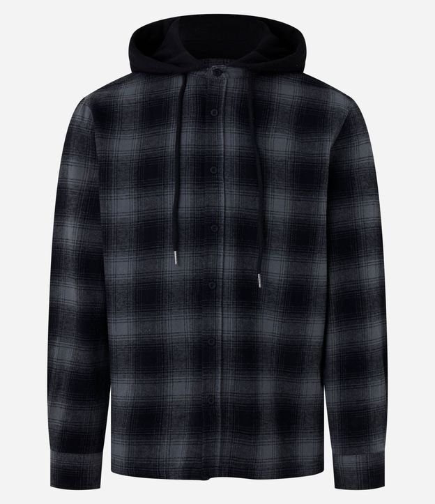 Camisa Comfort en Franela con Capucha Estampa de Cuadros