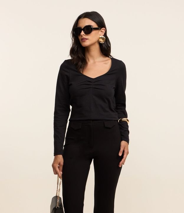 Blusa en Algodón con Fruncido en el Escote