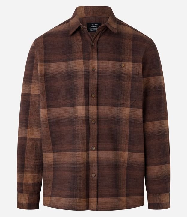 Camisa Regular en Algodón de Cuadros con Bolsillo y Manga Larga 4