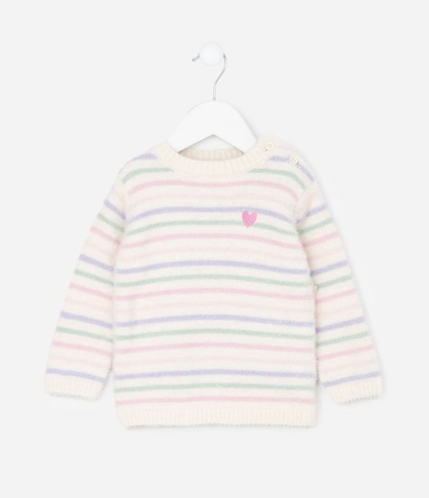 Saco Infantil en Chenille con Rayas y Corazón Bordado – Talle 0 a 18 Meses