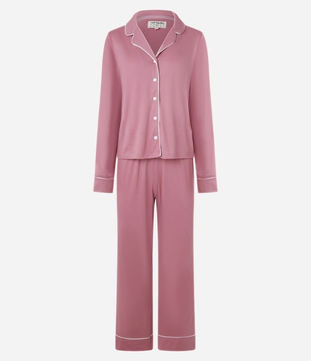 Pijama Americano Largo en Peach Touch con Detalles Contrastantes 4