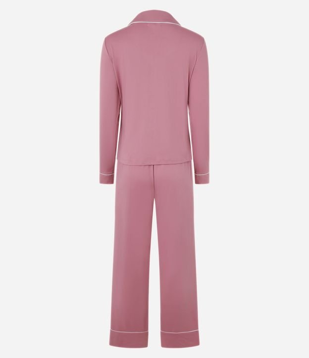 Pijama Americano Largo en Peach Touch con Detalles Contrastantes 5