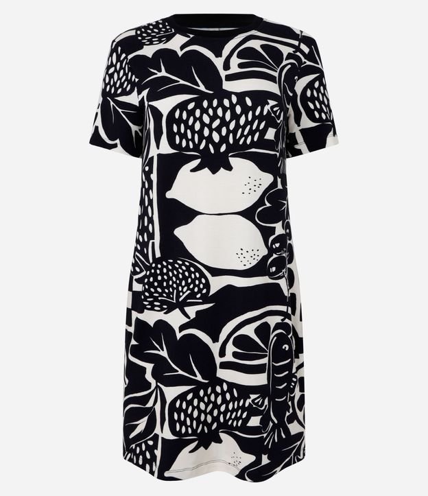 Vestido T-Shirt Corto Recto en Viscosa Estampada de Frutas 4