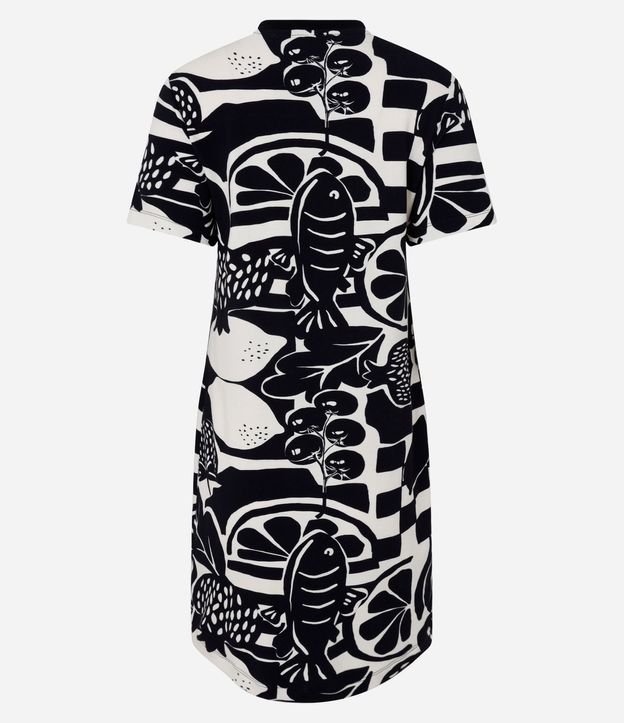 Vestido T-Shirt Corto Recto en Viscosa Estampada de Frutas 5