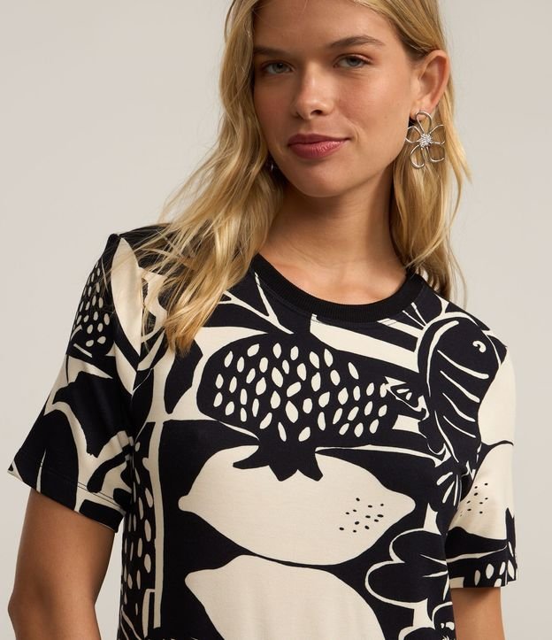Vestido T-Shirt Corto Recto en Viscosa Estampada de Frutas