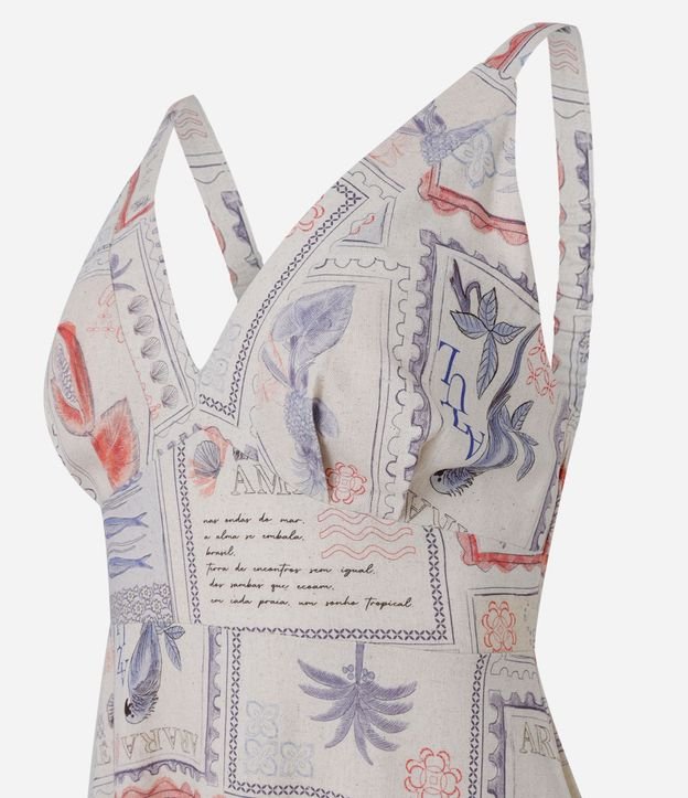 Vestido Evasê Midi en Lino y Viscosa con Estampa Tarjeta Postal 2