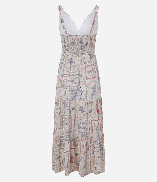Vestido Evasê Midi en Lino y Viscosa con Estampa Tarjeta Postal 3