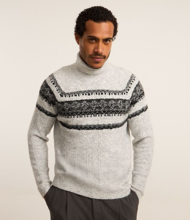Sueter en Punto con Textura Jacquard y Estampa Étnica