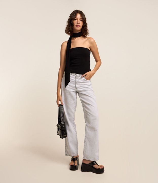 Pantalón Recto en Jeans con Trabillas en la Cintura