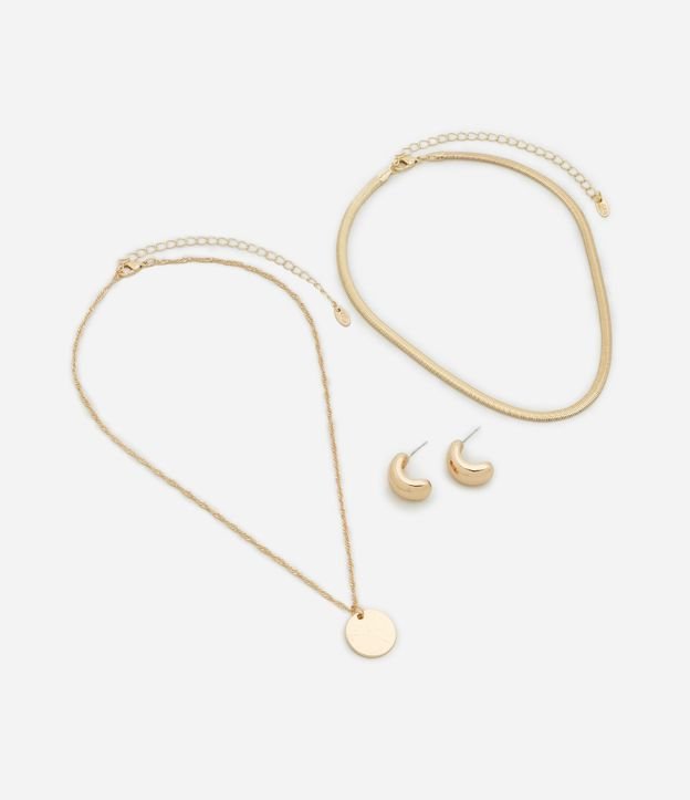 Conjunto de Collar y Caravana en Metal con Colgante Medalla y Aro Bold 3