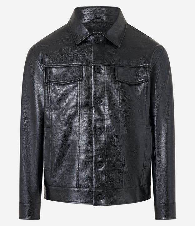 Campera Trucker con Textura Crocco Detalles en Solapa y Abotonado 4