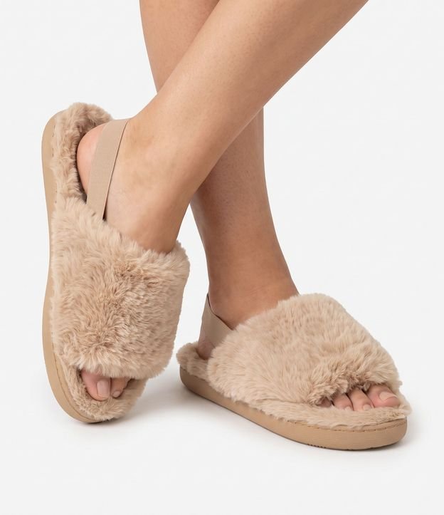 Pantufla Abierta de Peluche con Elástico en el Talón