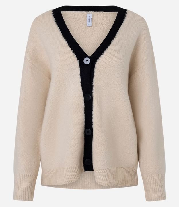 Cardigan Alargado en Punto Texturizado con Lineas Contrastante y Botones
