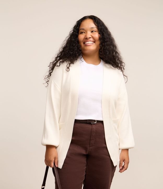 Cardigan en Punto con Manga Abullonada Curve & Plus Size