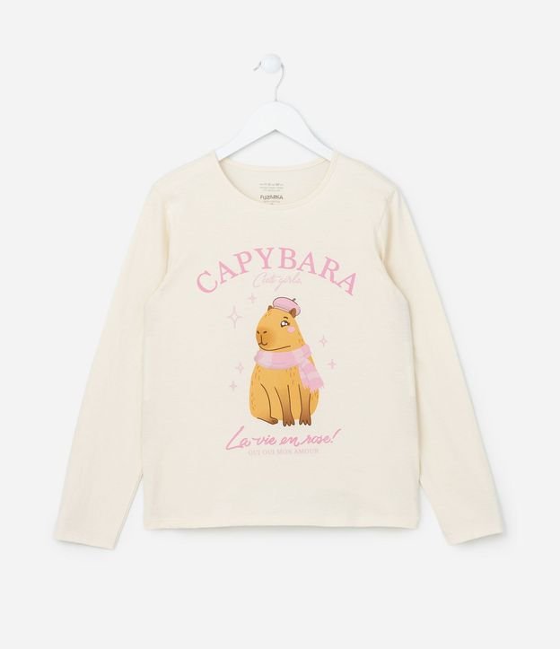 Remera Infantil en Algodón Estampa Capivara de Bufanda - Talle 5 a 14 años
